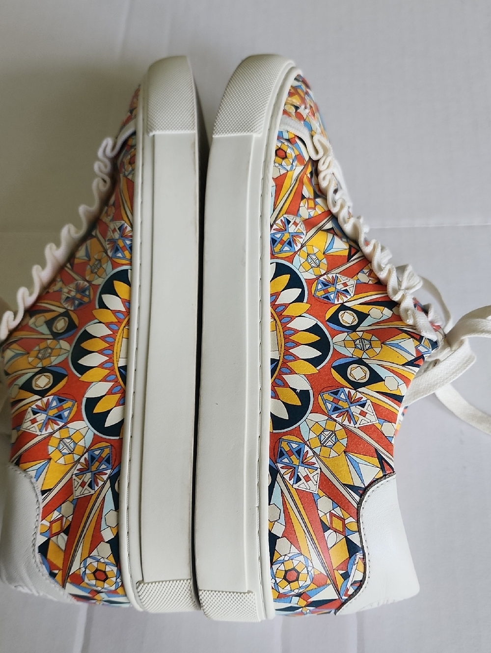 Tory Burch Sport Leather Low-Top Lace Up Sneakers Geometric Ruffle - Picture 6 of 12